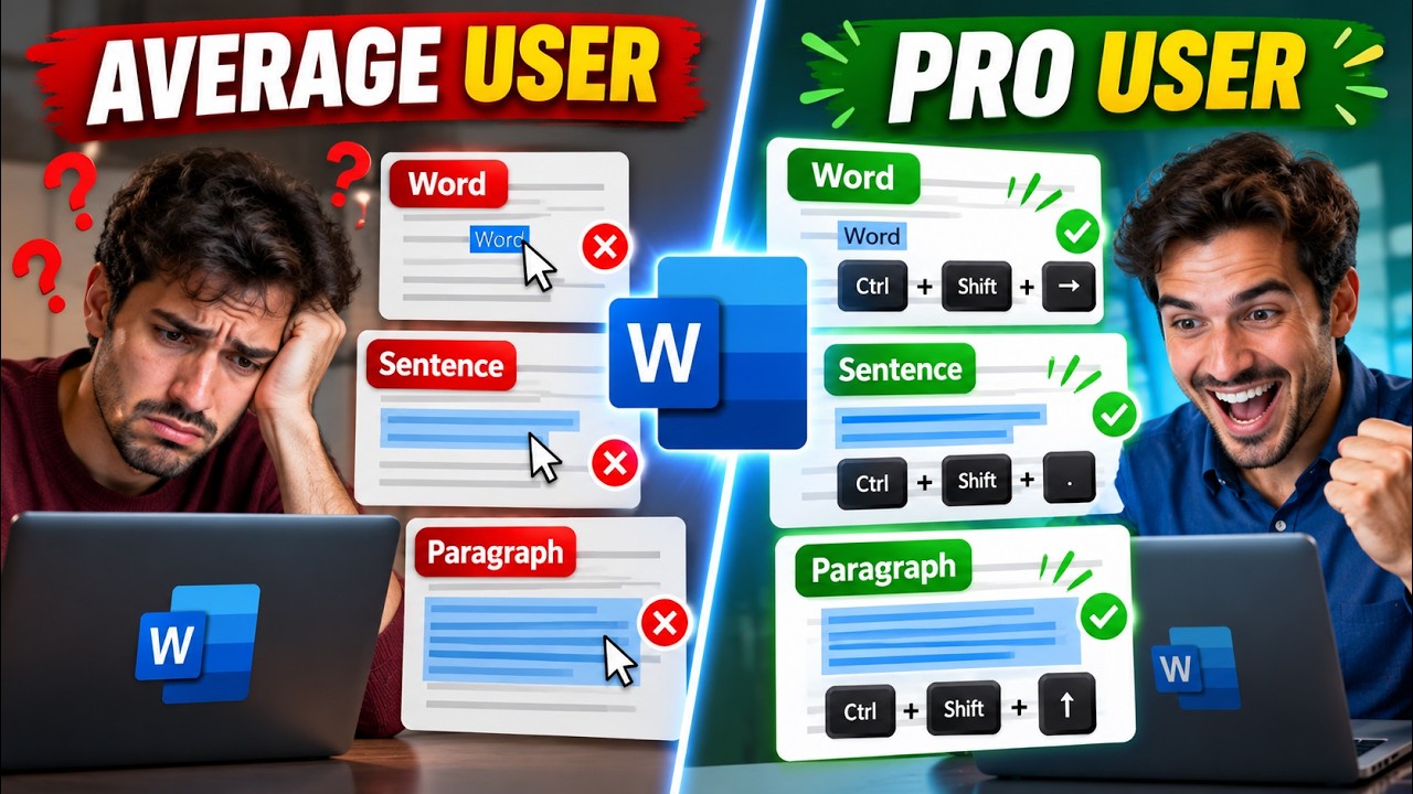 Average vs Pro User Select Text Faster in Microsoft Word