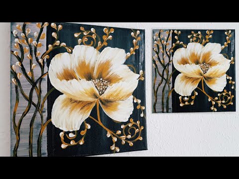 Blumen Malen Acryl Weiß Ocker für Anfänger - Flowers Acrylic Painting White Ochre for Beginners