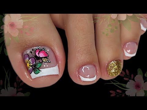 HERMOSAS UÑAS DECORADAS  CON MARIPOSA  Y FLOR 🦋 🌺