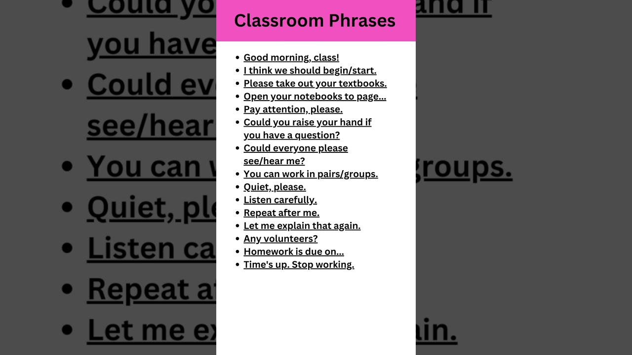 Classroom Phrases & Sentences | English Vocabulary