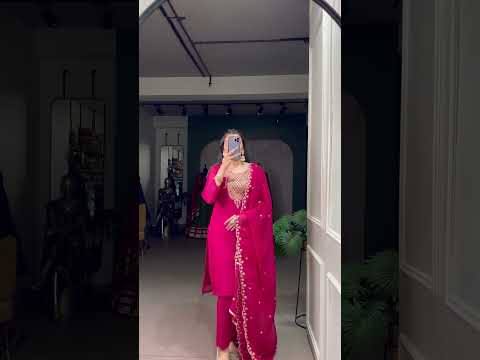 Pink Elegant Organza Embroidered Suit Set With Dupatta Sequins Thread Work Stitched Top And Bottom