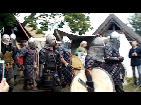 Vikings in Jomsborg walking to Battle