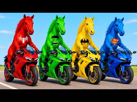 سبايدر مان اصعب دراجة نارية فوق اسماك القرش - Superheroes Ride on Motorcycle Stunt Funny Moments
