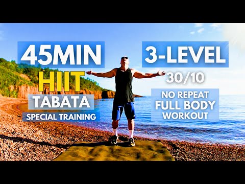 TABATA HIIT 45MIN / 3-LEVEL / Full Body & Cardio Workout / Tabata 30/10