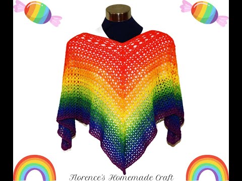 Crochet rainbow cotton square poncho