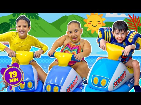 Brincadeiras e Diversão na Piscina para crianças com Maria Clara e amigos - Família MC Divertida