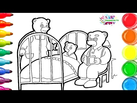 dessin et coloriage Petit ours brun avec ses parents/ draw and color for kids #TT127