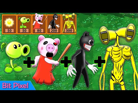 Roblox Piggy + Cartoon Cat + Siren Head - Plants vs Zombies Fusion Animation ❤️ Bit Pixel