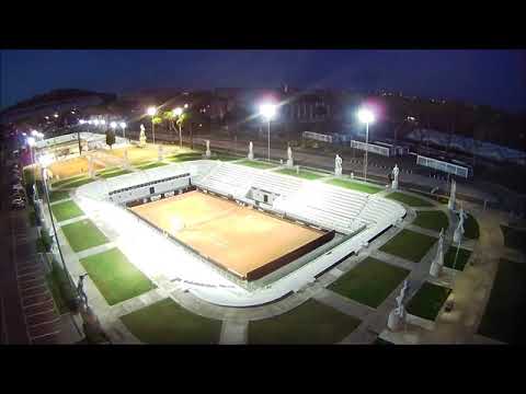 il volo del drone di notte: stadio di tennis nicola pietrangeli al foro italico (ex bar del tennis)