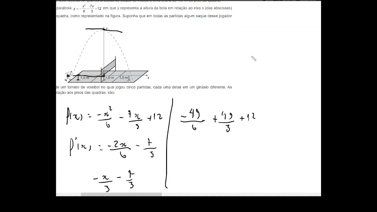 MATEMÁTICA ENEM - APLICANDO CÁLCULO DIFERENCIAL NO ENEM - EM JOGOS DE VOLEIBOL, UM SAQUE É INVALIDAD