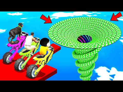 SHINCHAN AND FRANKLIN TRIED THE SPIRAL SPEED BOOSTER FUNNEL TUNNEL PARKOUR CHALLENGE GTA 5