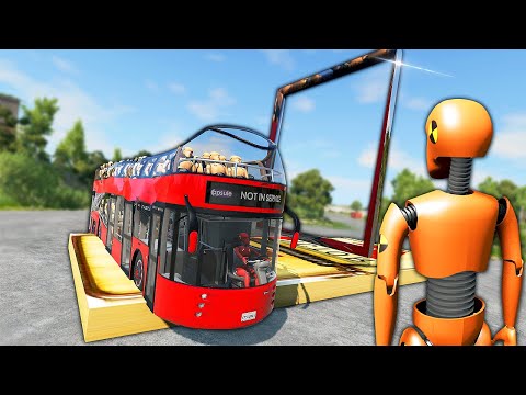 GIANT Rat Trap Crushes Bus FILLED with Ragdolls - BeamNG Drive Crashes