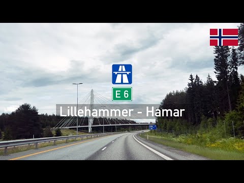 [4KHDR] Driving in Norway: Motorvei E6 from Lillehammer to Hamar