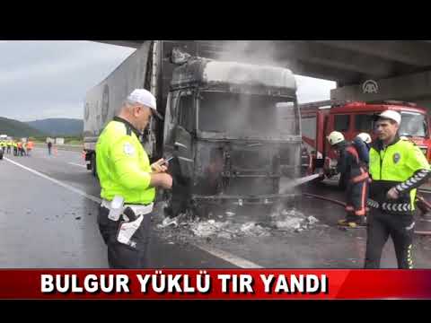 BOLU'DA BULGUR YÜKLÜ TIR YANDI 