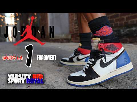 2026 JORDAN 1 FRAGMENT X UNION LA VARSITY RED SPORT ROYAL DETAILED REVIEW & ON FEET W LACE SWAPS!