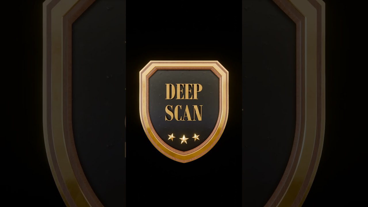 DEEP SCAN Text Golden Shield Animation