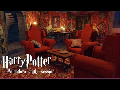 Harry Potter Gryffindor Pomodoro Study session 25/5 + Music Breaks | Study at Gryffindor common room