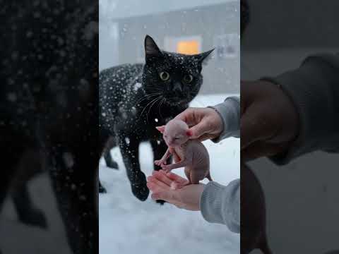 Mother Cat Saves Her Kitten From Snowstorm and Finds Warm Shelter
