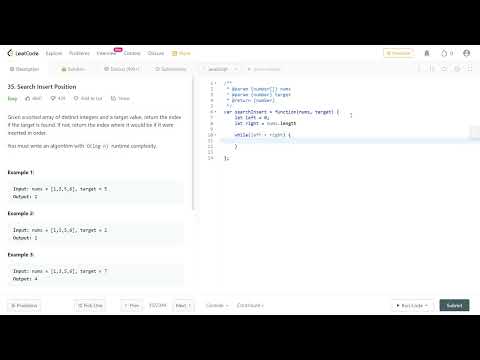 35 Search Insert Position Leetcode Google Amazon Interview Javascript