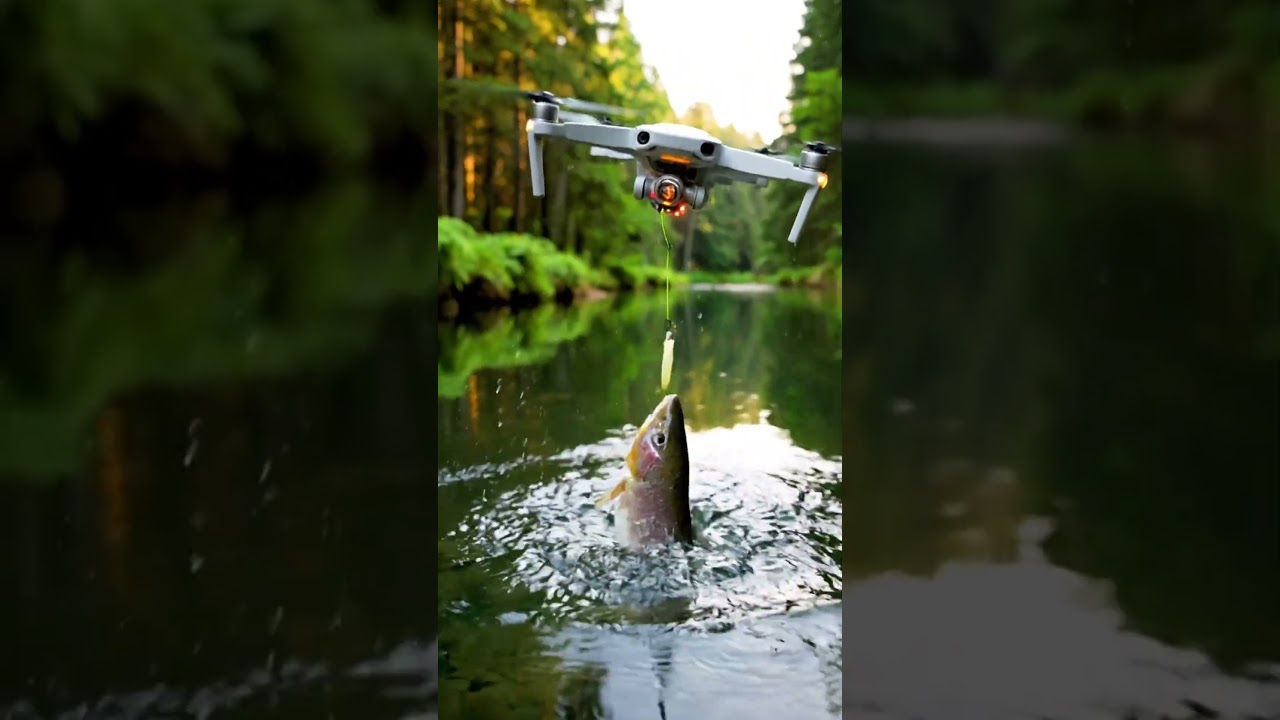 Using a Drone to Catch Fish Goes Wrong 😱 Big Fish Drags the Drone Into the Water! #dronevideo #short