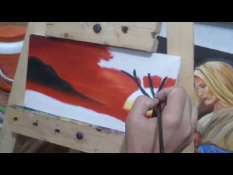 How to Oil Paint, FREE Oil Painting lesson with wajdan artist,sunset paintng