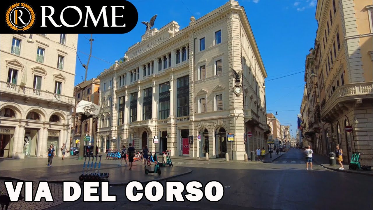 Rome guided tour ➧ Via del Corso (Sunday morning) [4K Ultra HD]