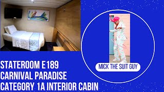 Cabin E189  A Category 1A stateroom on Carnival Paradise