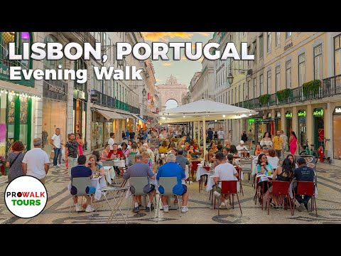 Lisbon, Portugal Evening Walk - 4K - with Captions