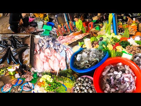 Best Street Food in Cambodian Market, Fresh Routine Food, Vegetable, Fish, & more