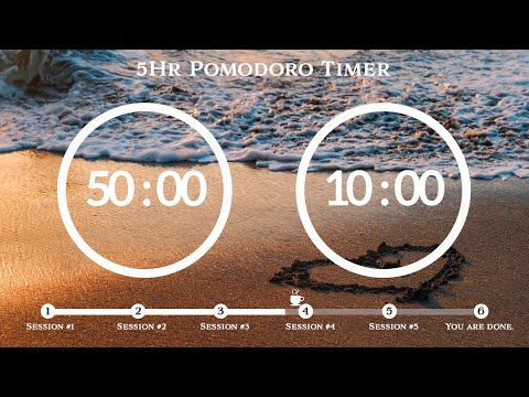 50 Minute Pomodoro Timer 🌊Ocean Wave ASMR 📚5-Hour Study ⏱Pomodoro 50/10, 50 min x 5 sets