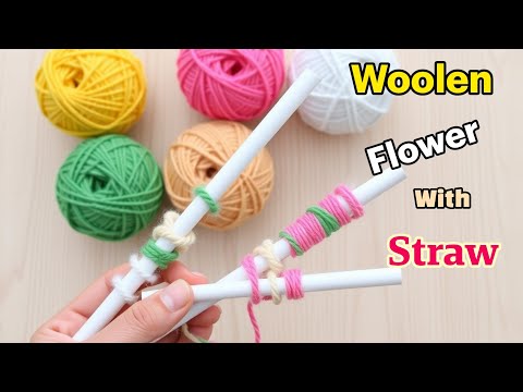 Note 😻2 new super easy ideas crafts with yarn and straw👌How to make woolen flowers with yarn