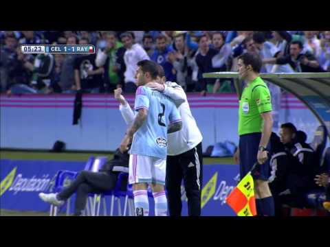 Gol de Larrivey tras el caño de Nolito (1-1) en el Celta de Vigo - Rayo Vallecano, no lo celebra