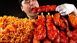 입맛 돋구는 불닭볶음면과 닭꼬치, 소세지등 여러가지 꼬치 먹방~!! Hot Chicken Flavor Ramen, Chicken Skewers