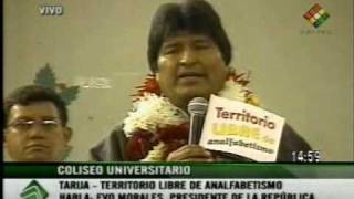 preview picture of video 'Evo Morales declara al departamento de Tarija territorio libre de analfabetismo - Dic. 2008'