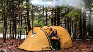 Camping in Heavy Rain with Hot Tent