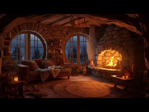 Thunderstorm, Rain and Crackling Fire in a Cozy Stone Hut - Sleep, Relax, Study