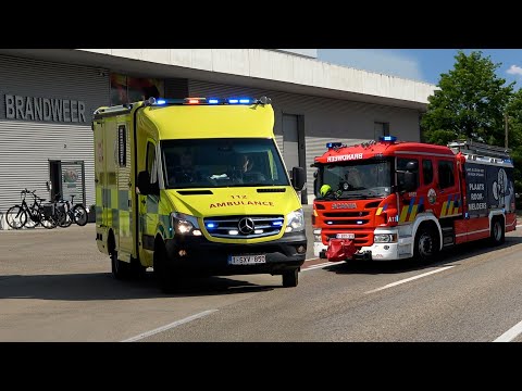 Ziekenwagen Brandweer Pelt & Autopomp A11 Brandweer Bree met spoed naar meldingen