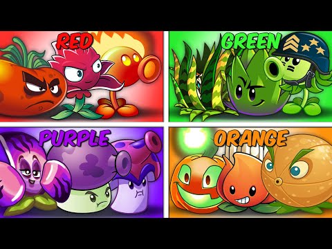 RED vs GREEN vs PURPLE vs ORANGE Teams - Who Will Win? - PvZ 2 Battlez
