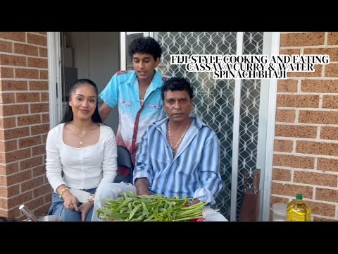 Cooking and Eating Fiji Style Cassava Curry & Water Spinach Bhaji