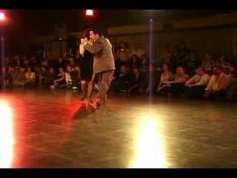  Vilma Fabiana Vega  and  Fernando Galera  are  dancing  to  the  milonga  "  Sacachispas  "
