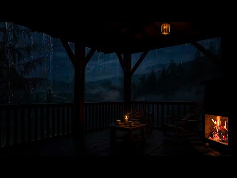 More Calm When Immersing in Balcony Ambience with Heavy Rain & Thunder, Fireplace Sounds | 24H Rain⚡
