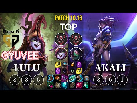 GEN gyuvee Lulu vs Akali Top - KR Patch 10.16
