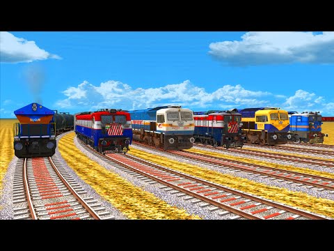 5 PASSENGER & FREIGHT TRAINS CROSSING AT RISKY LINE CURVED RAILROAD CROSSING OF TRACKS #17