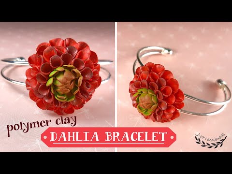 ~JustHandmade~ How to make polymer clay DAHLIA flower - bracelet - tutorial / DIY