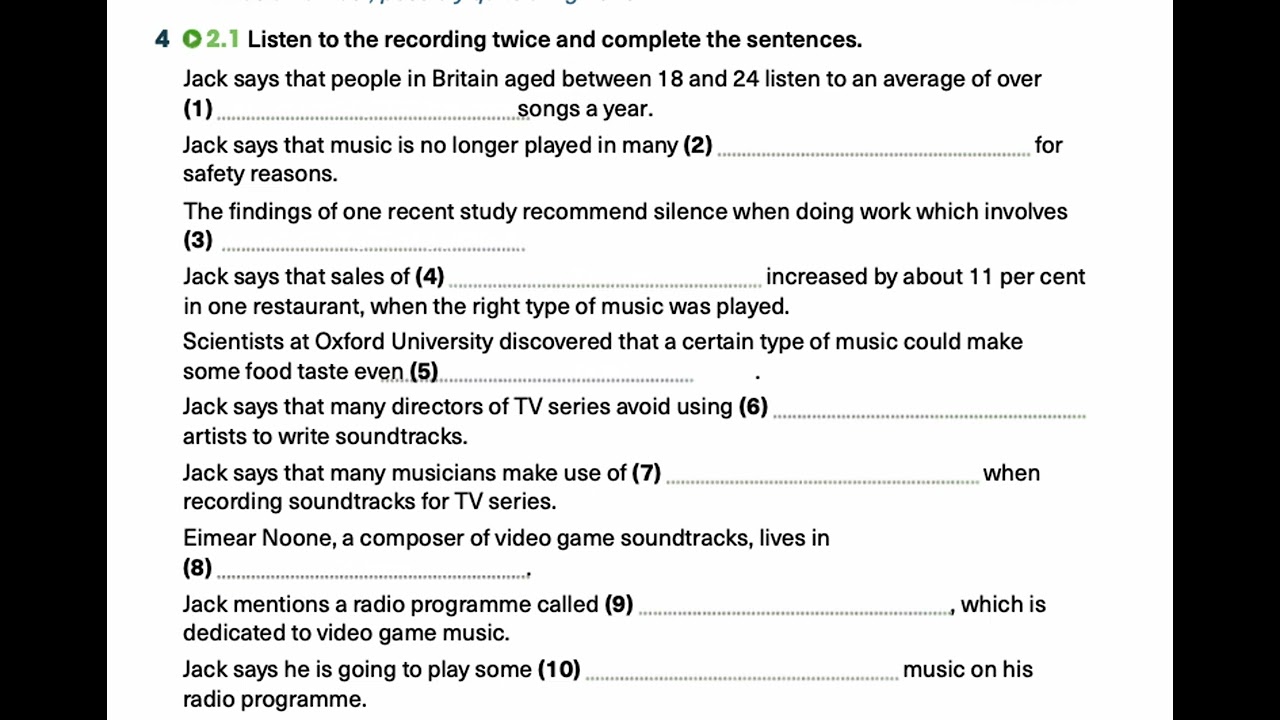 Ready for B2 First ( Unit 2, Listening 2.1)