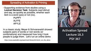 367 Lecture 18.3 Activation Spread as the Basis for Priming