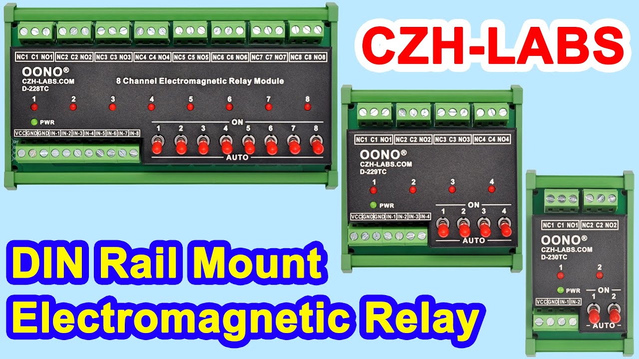 DIN Rail Mount 2/4/8 Channel SPDT 10 AmpPower Relay Module, with Direct Control Switches