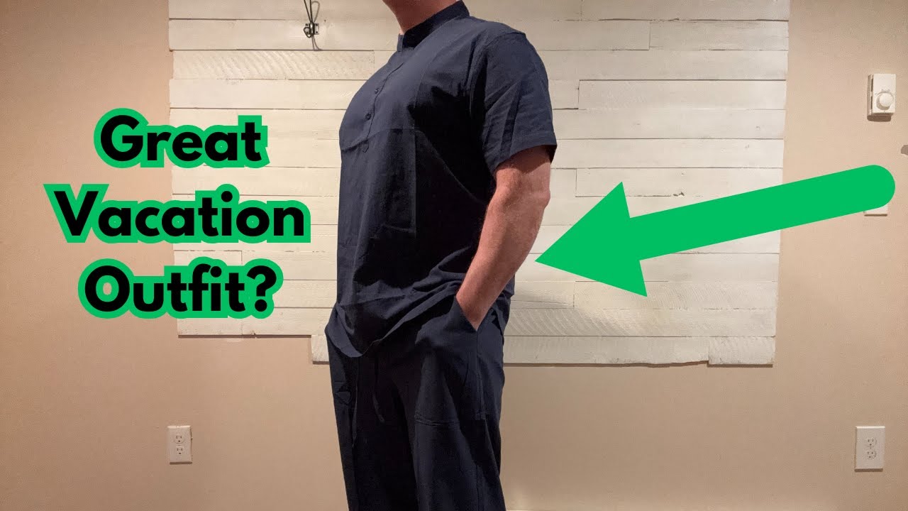 COOFANDY Men's 2 Piece #Cotton Sets Casual Short Sleeve Henley Shirts #BeachPants #VacationOutfit