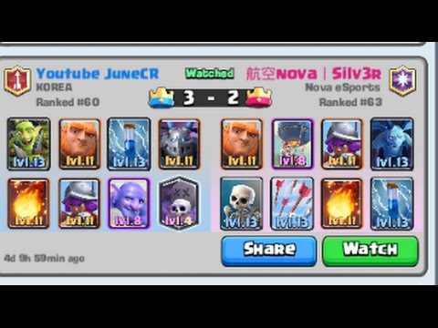 Clash Royale | Youtube JuneCR Vs Nova Silv3r | KOREA - Nova eSports | 8# 23/3/17 Replay Gameplay