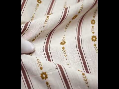 Stripe Yellow Floral Extra Warp 90 GSM Pure Cotton Jacquard Fabric — video